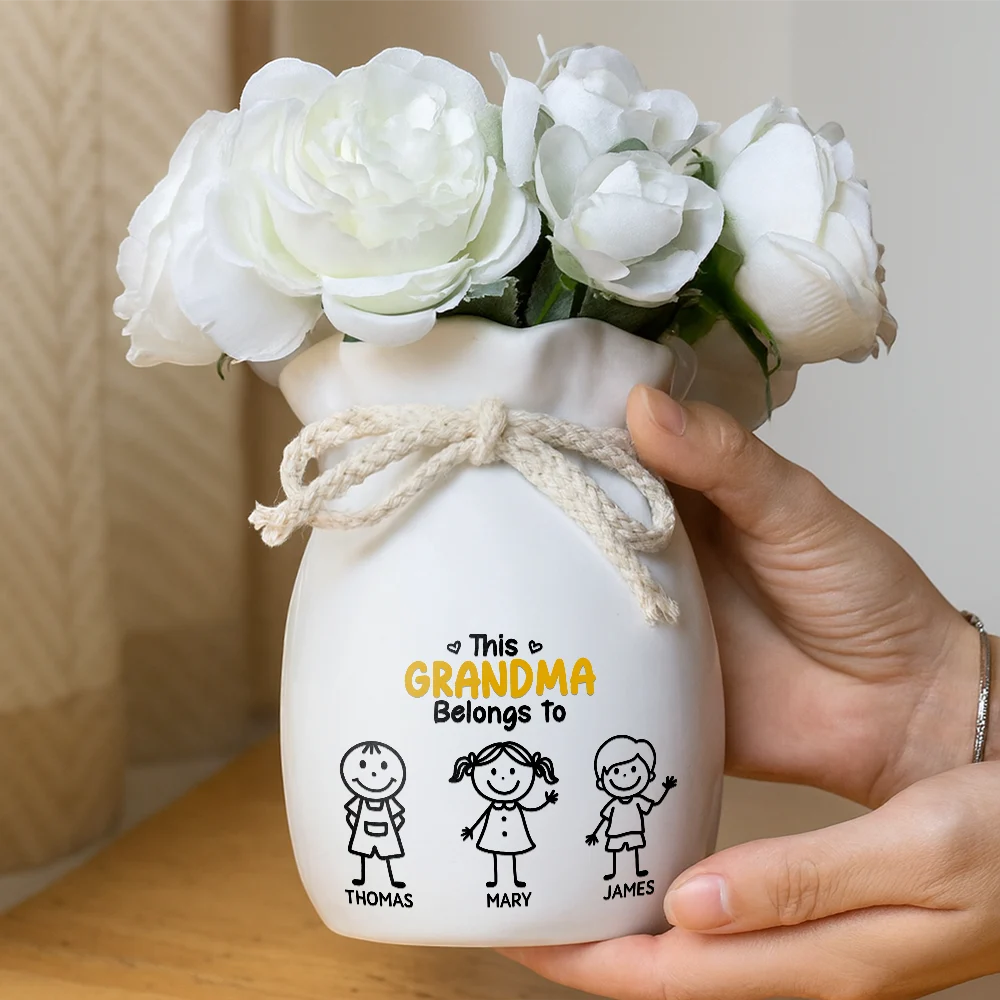 Gift For Mother,Gift For Grandma,Love - This Grandma Mommy Belongs To Kids Pet - Personalized Ribbon Tie Flower Vase