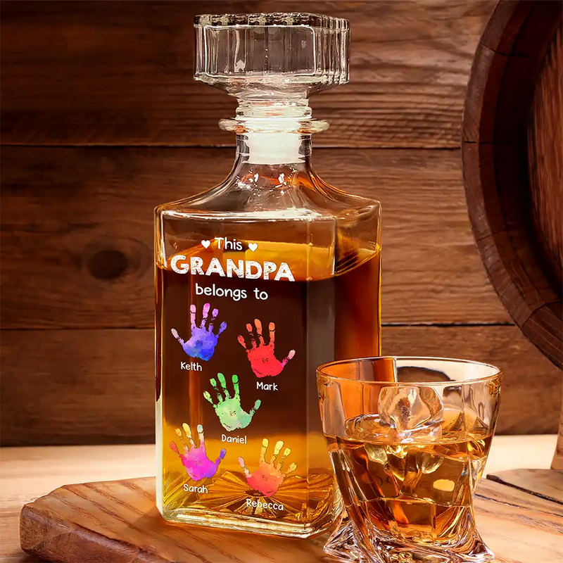 Gift For Grandpa,Dad,Children,Grandpa,Grandkids,Funny,Gift For Father - This Grandpa Belongs To - Personalized Square Whiskey Bottle