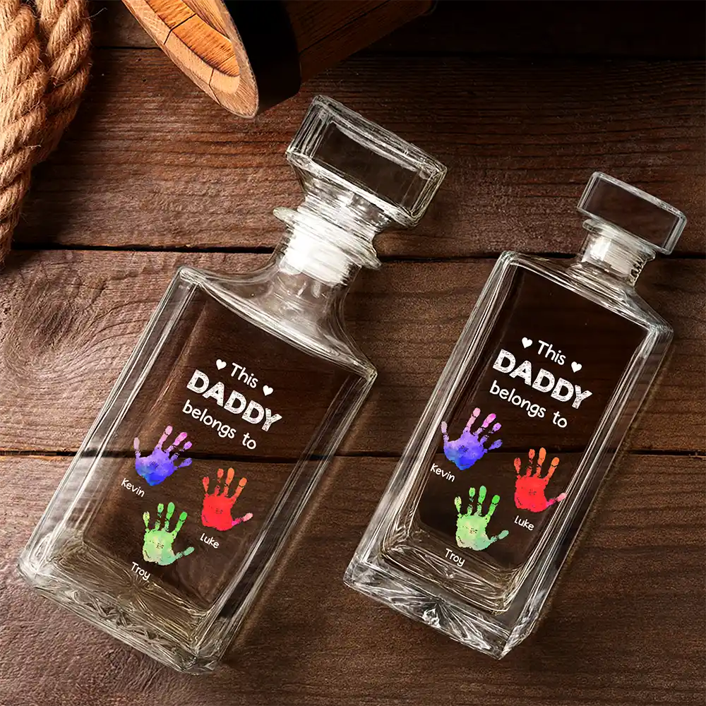 Gift For Grandpa,Dad,Children,Grandpa,Grandkids,Funny,Gift For Father - This Grandpa Belongs To - Personalized Square Whiskey Bottle