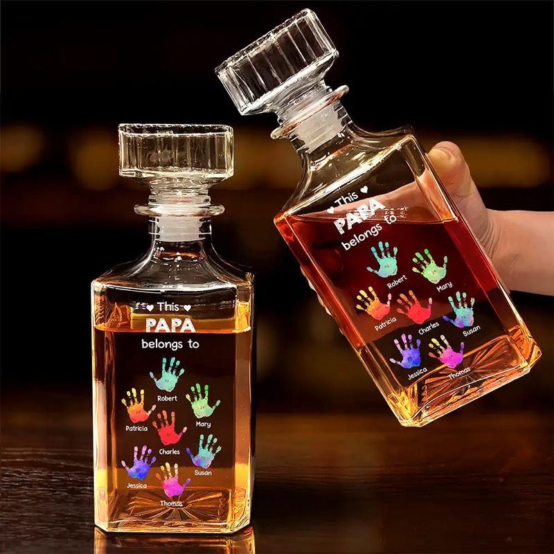 Gift For Grandpa,Dad,Children,Grandpa,Grandkids,Funny,Gift For Father - This Grandpa Belongs To - Personalized Square Whiskey Bottle