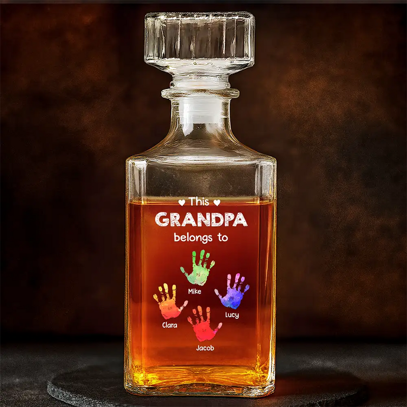 Gift For Grandpa,Dad,Children,Grandpa,Grandkids,Funny,Gift For Father - This Grandpa Belongs To - Personalized Square Whiskey Bottle