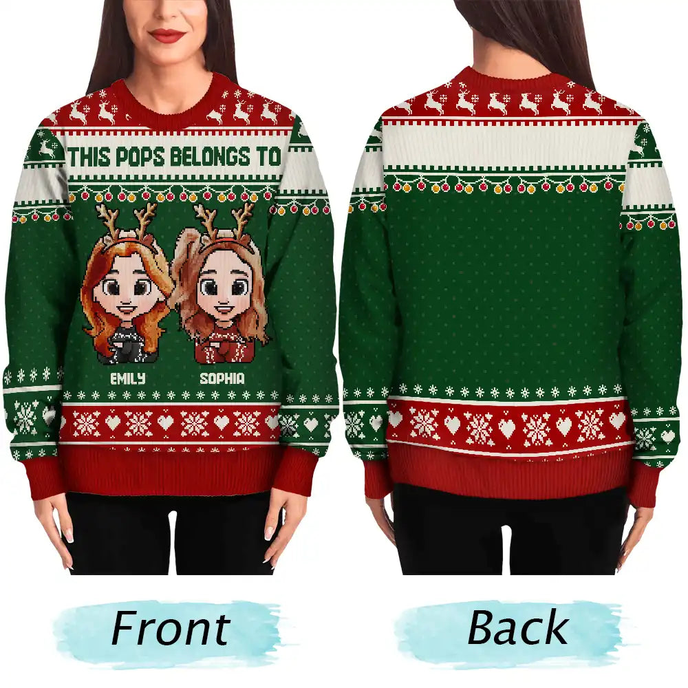 Gift For Grandpa,Funny,Christmas - This Grandpa Belongs To Grandkids Pixel Art - Personalized Unisex Ugly Sweater