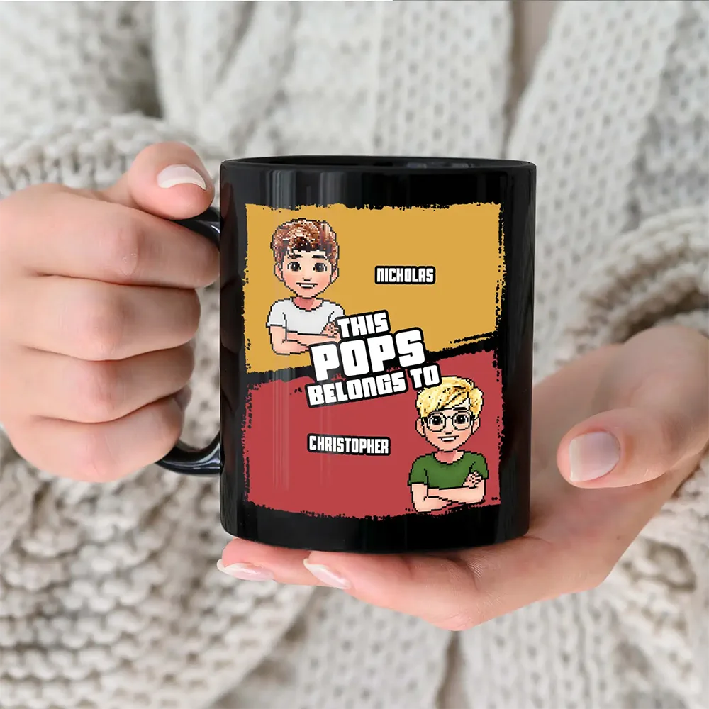 Gift For Grandpa, Gift For Grandparents, Funny - This Grandpa Belongs To Grandkids Pixel Fun Art - Personalized Black Mug