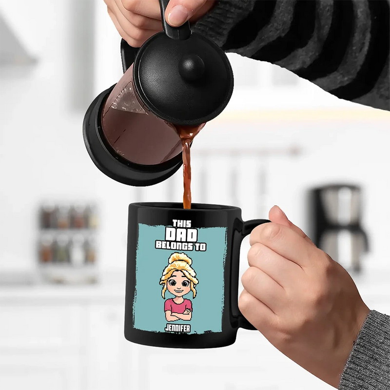Gift For Grandpa, Gift For Grandparents, Funny - This Grandpa Belongs To Grandkids Pixel Fun Art - Personalized Black Mug