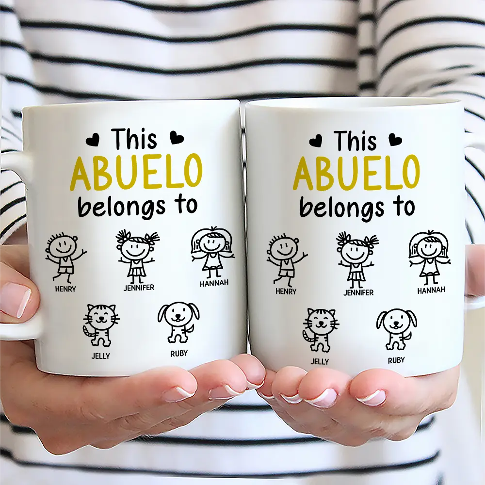 Gift For Grandpa, Gift For Father, Happy - This Grandpa Belongs To Kid Stick Figures - Personalized Mug