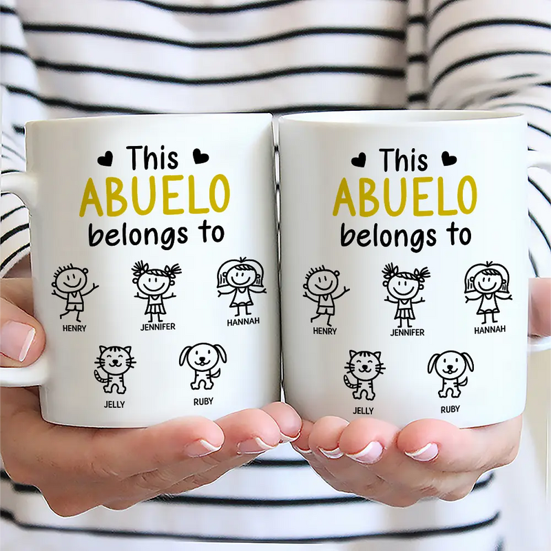 Gift For Grandpa, Gift For Father, Happy - This Grandpa Belongs To Kid Stick Figures - Personalized Mug