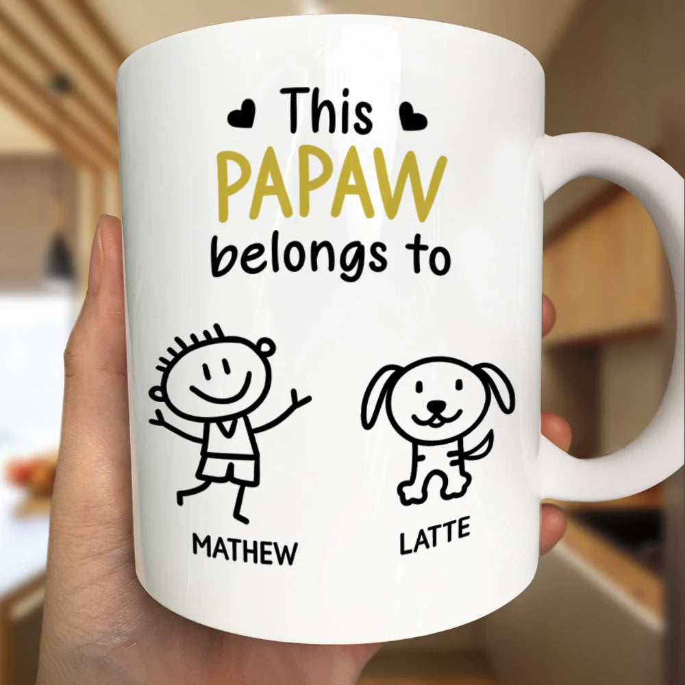 Gift For Grandpa, Gift For Father, Happy - This Grandpa Belongs To Kid Stick Figures - Personalized Mug