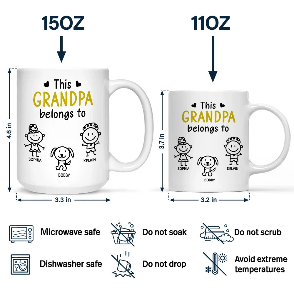 Gift For Grandpa, Gift For Father, Happy - This Grandpa Belongs To Kid Stick Figures - Personalized Mug