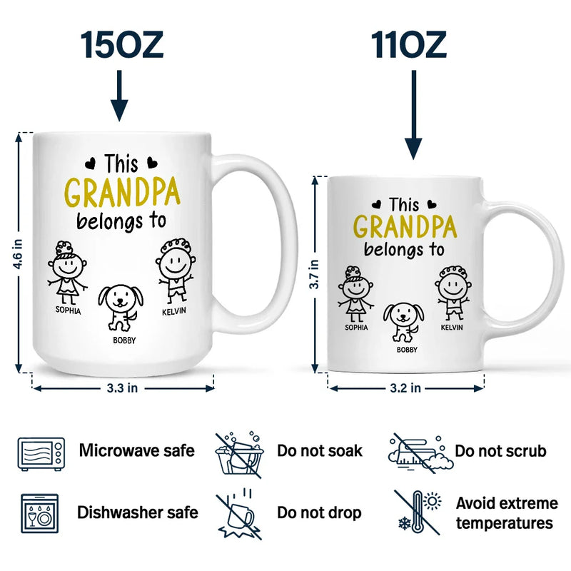 Gift For Grandpa, Gift For Father, Happy - This Grandpa Belongs To Kid Stick Figures - Personalized Mug