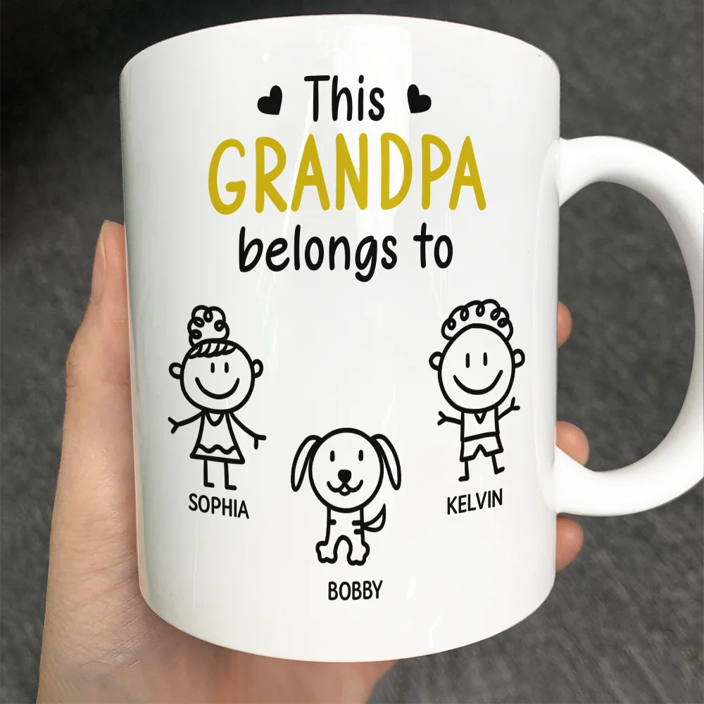 This Grandpa Belongs To Kid Stick Figures - Personalized Mug