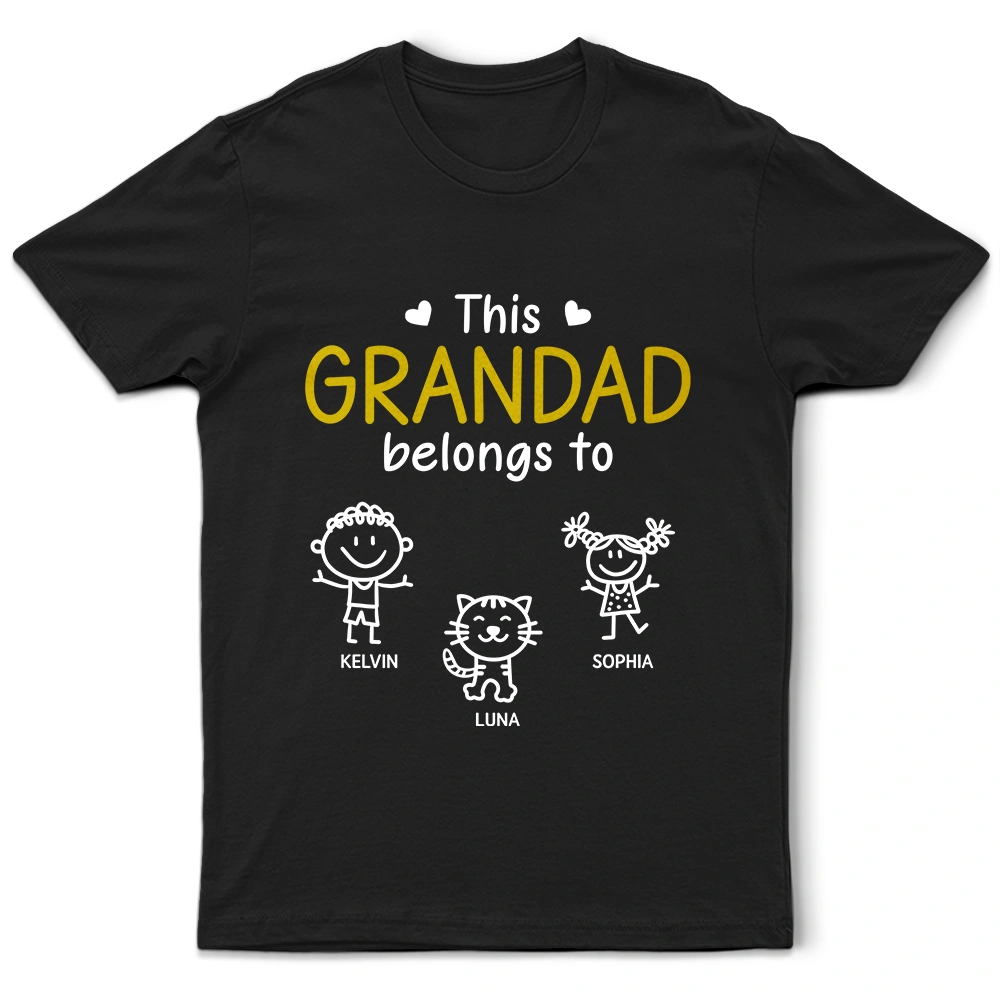 Gift For Father,Gift For Grandpa,Grandpa - Grandkids,Happy,Non-Eng,Icon,Proud - This Grandad Belongs To Kid Stick Figures - Personalised T Shirt