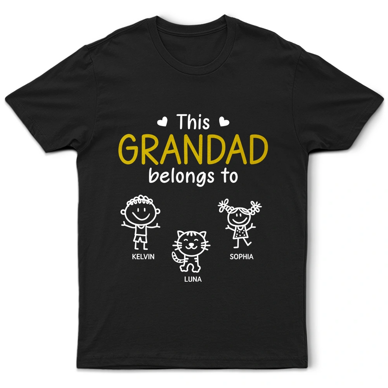 Gift For Father,Gift For Grandpa,Grandpa - Grandkids,Happy,Non-Eng,Icon,Proud - This Grandad Belongs To Kid Stick Figures - Personalised T Shirt