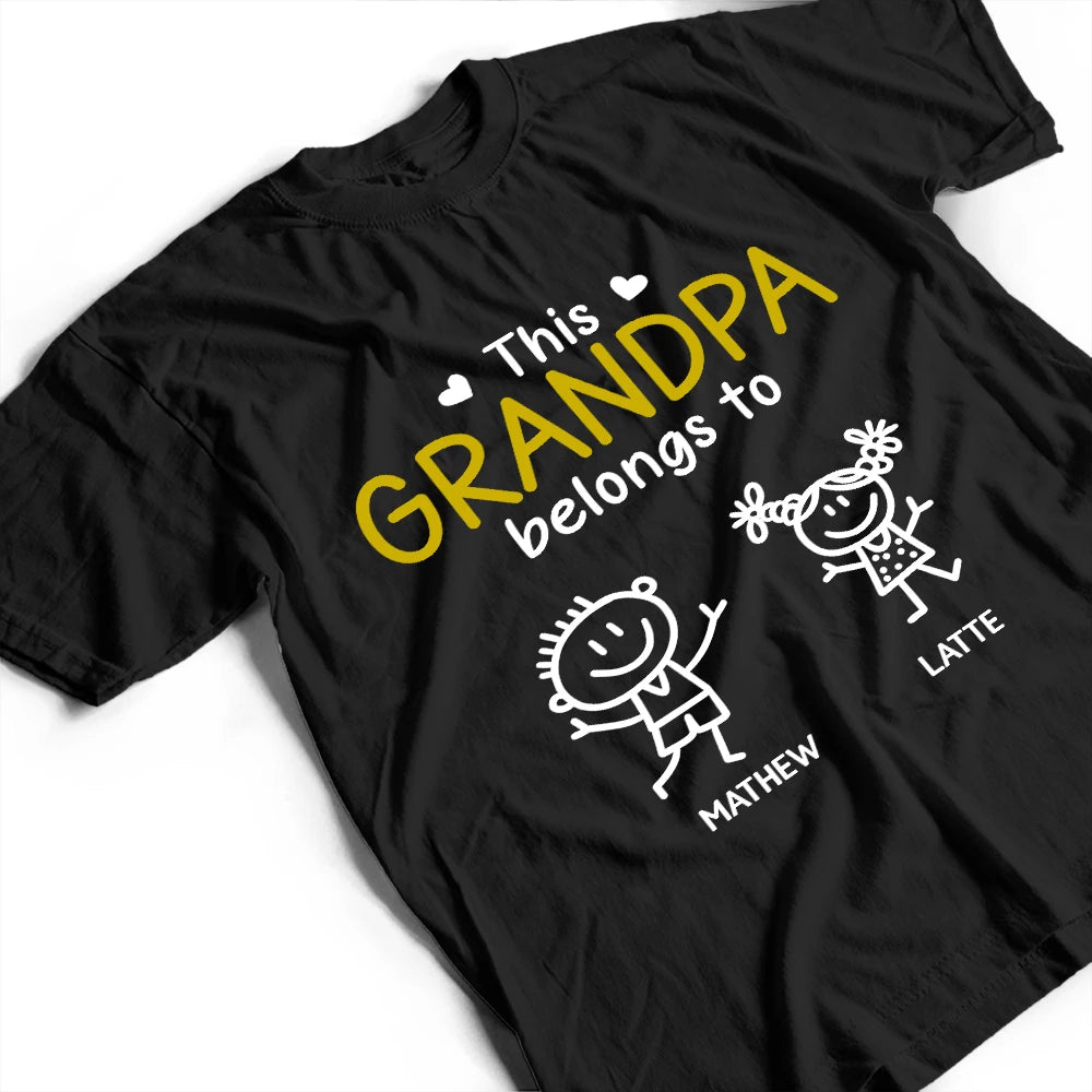 Gift For Grandpa,Gift For Father,Love, Top Market - This Grandpa Belongs To Kid Stick Figures - Personalized T Shirt