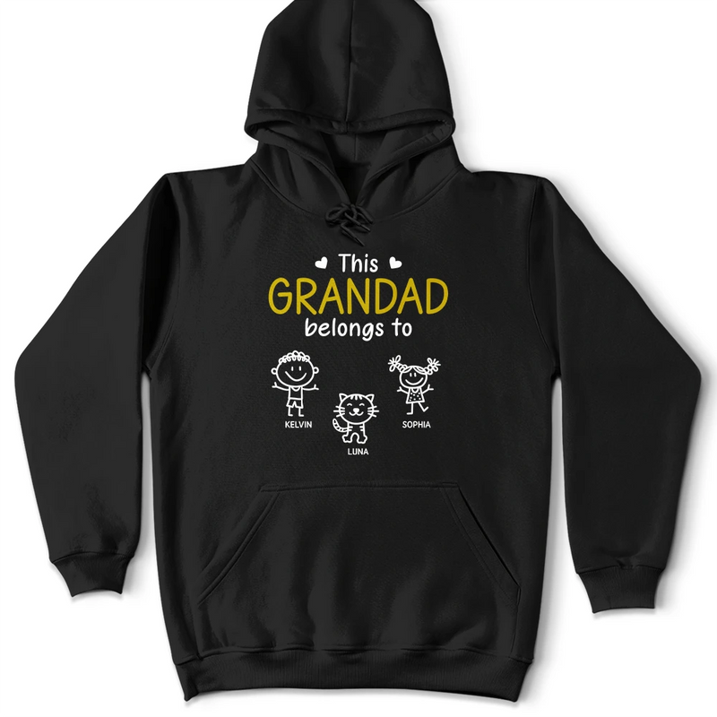 Gift For Father,Gift For Grandpa,Grandpa - Grandkids,Happy,Non-Eng,Icon,Proud - This Grandad Belongs To Kid Stick Figures - Personalised T Shirt