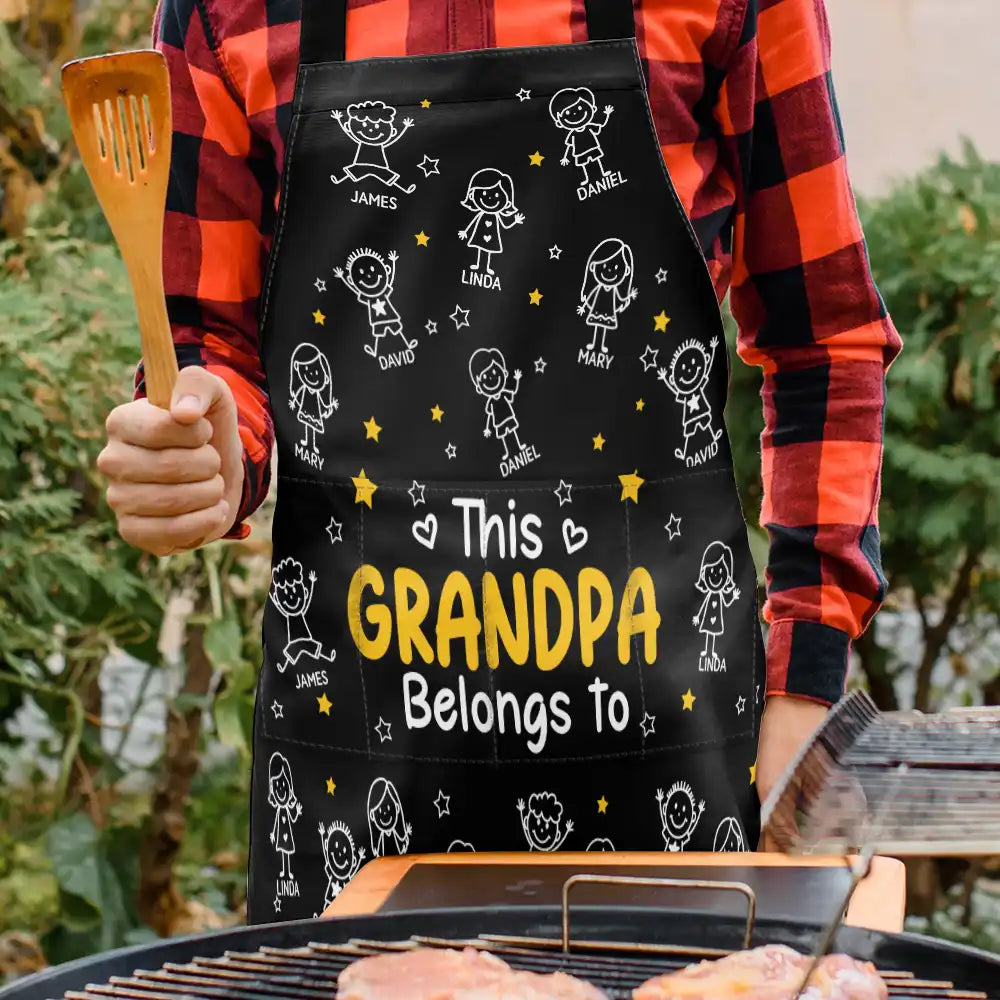 Gift For Grandpa,Gift For Grandma,Gift For Grandparents,Gift For Mother,Gift For Father,Christmas,Happy - This Grandpa Dad Belongs To Kids Pet - Personalized Apron