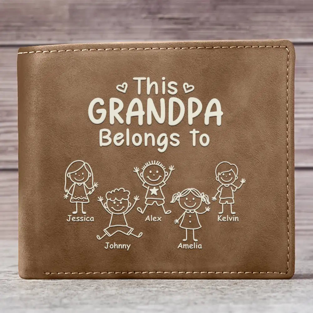 This Grandpa Dad Belongs To Kids Pet - Personalized Leather Wallet