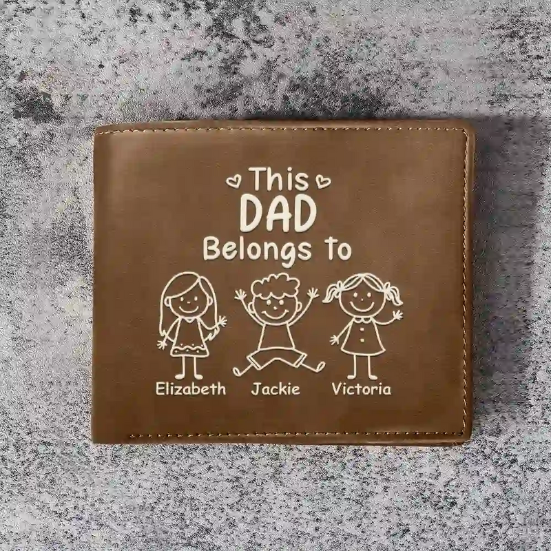 Gift For Grandpa, Gift For Father, Happy, Gift For Men, Stick Figure - This Grandpa Dad Belongs To Kids Pet - Personalized Leather Wallet