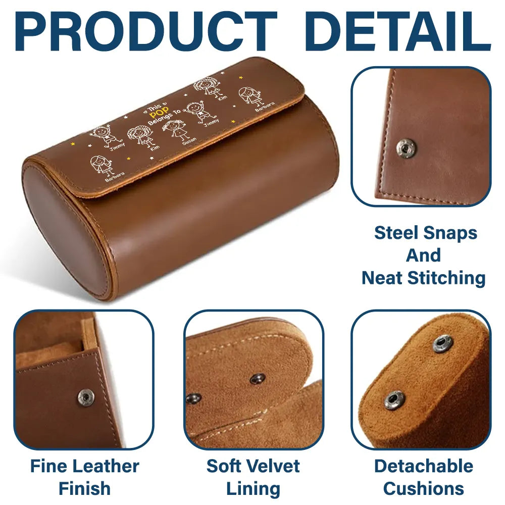 Gift For Grandpa,Gift For Father,Funny,Happy - This Grandpa Dad Belongs To Kids Pet - Personalized Leather Watch Case