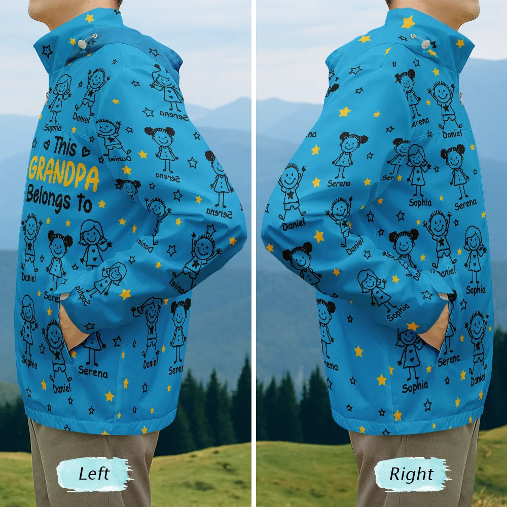 Gift For Grandparents, Gift For Grandpa, Gift For Grandma, Gift For Mother, Gift For Father, Happy, Christmas, Stick Figure - This Grandpa Dad Belongs To Kids Pet - Personalized Rain Jacket