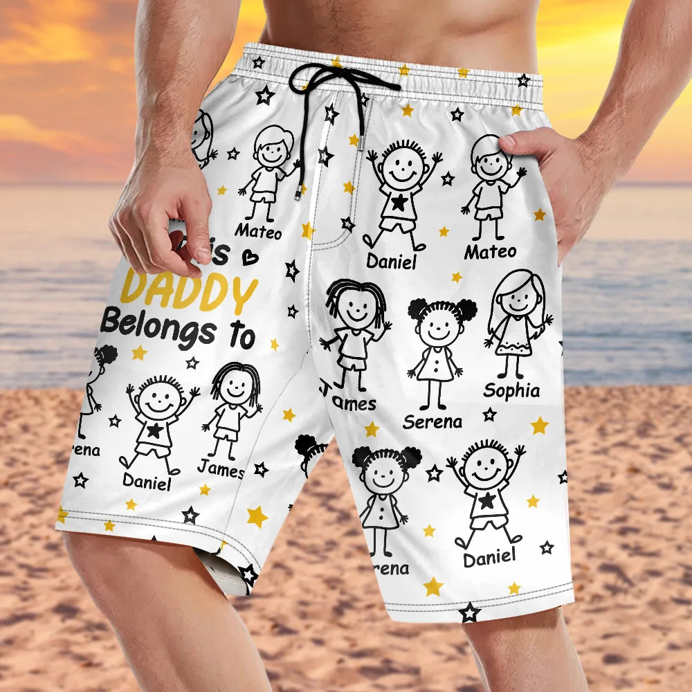 Gift For Grandparents,Gift For Grandpa,Gift For Grandma,Gift For Mother,Gift For Father,Happy,Christmas - This Grandpa Dad Belongs To Kids Pet - Personalized Unisex Beach Shorts