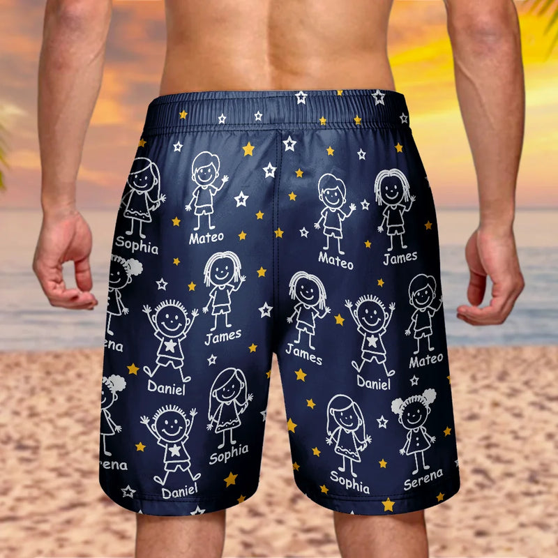 Gift For Grandparents,Gift For Grandpa,Gift For Grandma,Gift For Mother,Gift For Father,Happy,Christmas - This Grandpa Dad Belongs To Kids Pet - Personalized Unisex Beach Shorts