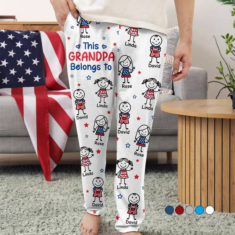 Gift For Grandpa,Gift For Husband,Gift For Wife,Gift For Mother,Gift For Father,Gift For Grandma,Funn - This Grandpa Dad Belongs To Kids Pet US Flag - Personalized Pajama Pants