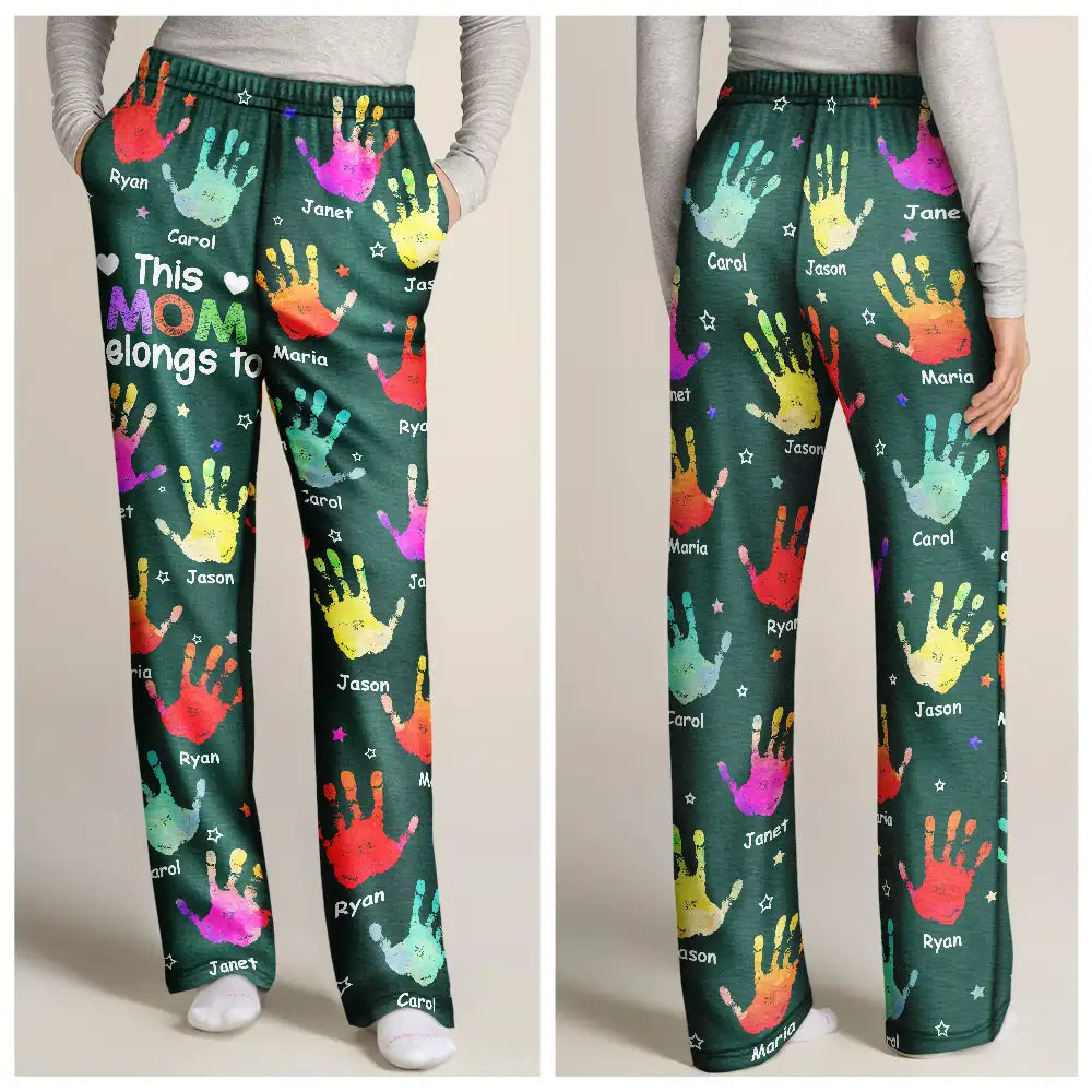Gift For Grandpa, Gift For Father, Gift For Grandma, Gift For Mother, Happy - This Grandpa Daddy Belongs To Colorful Kid Handprints - Personalized Pajama Pants