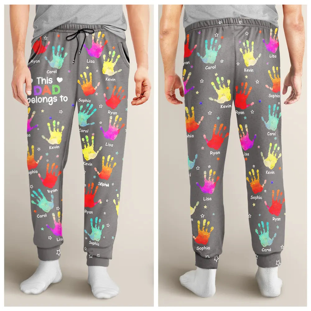 Gift For Grandpa, Gift For Father, Gift For Grandma, Gift For Mother, Happy - This Grandpa Daddy Belongs To Colorful Kid Handprints - Personalized Pajama Pants