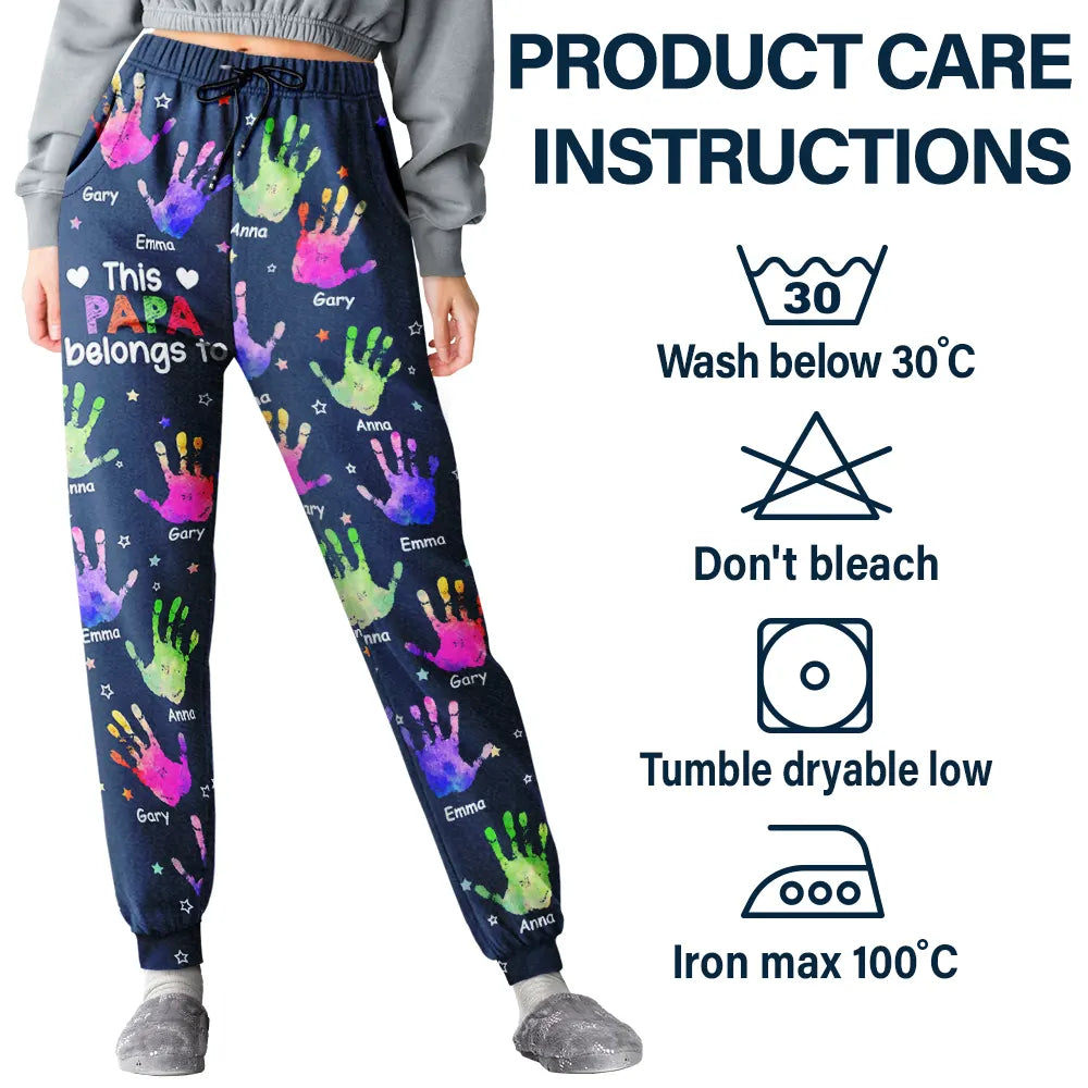 Gift For Grandpa, Gift For Father, Gift For Grandma, Gift For Mother, Happy - This Grandpa Daddy Belongs To Colorful Kid Handprints - Personalized Pajama Pants