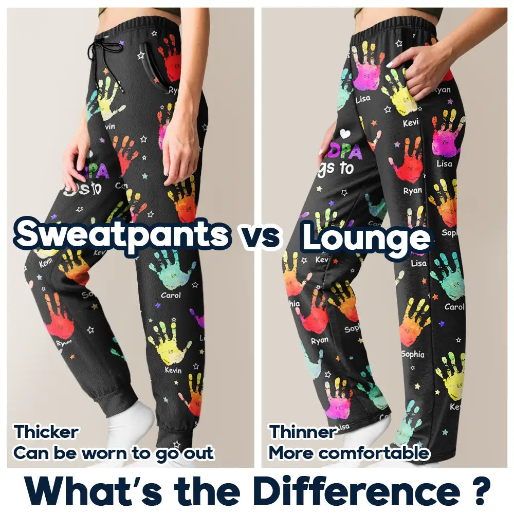 Gift For Grandpa, Gift For Father, Gift For Grandma, Gift For Mother, Happy - This Grandpa Daddy Belongs To Colorful Kid Handprints - Personalized Pajama Pants