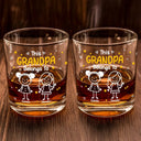 Gift For Grandpa,Gift For Grandma,Gift For Grandparents,Gift For Mother,Gift For Father,Happy,Stick Figure - This Grandpa Daddy Belongs To Kids Pet - Personalized Whiskey Glass