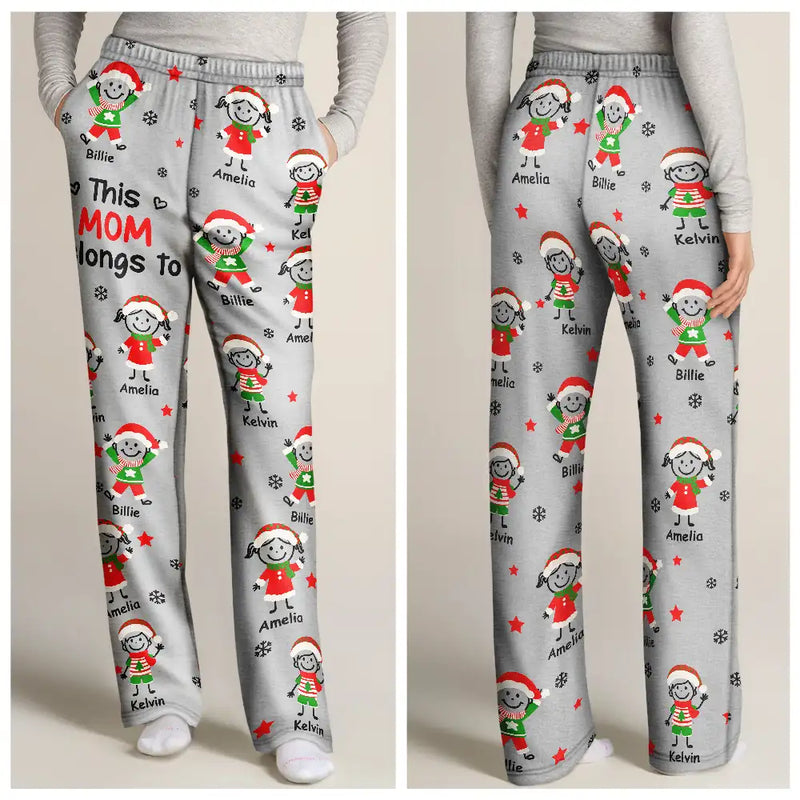 Gift For Grandpa, Gift For Grandma, Gift For Grandparents, Gift For Mother, Gift For Father, Christmas, Happy, Stick Figure - This Grandpa Grandma Belongs To Christmas Kid Stick Figures - Personalized Pajama Pants