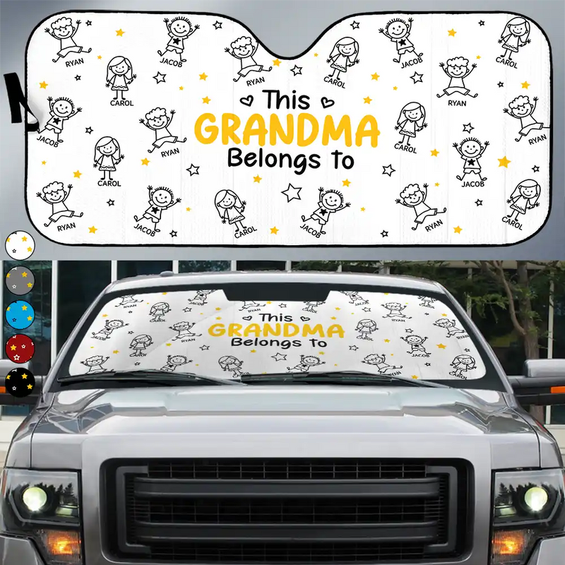 Gift For Grandpa,Gift For Grandma,Gift For Grandparents,Gift For Mother,Gift For Father,Christmas,Happy,Stick Figure - This Grandpa Grandma Belongs To Kids Pet - Personalized Auto Sunshade