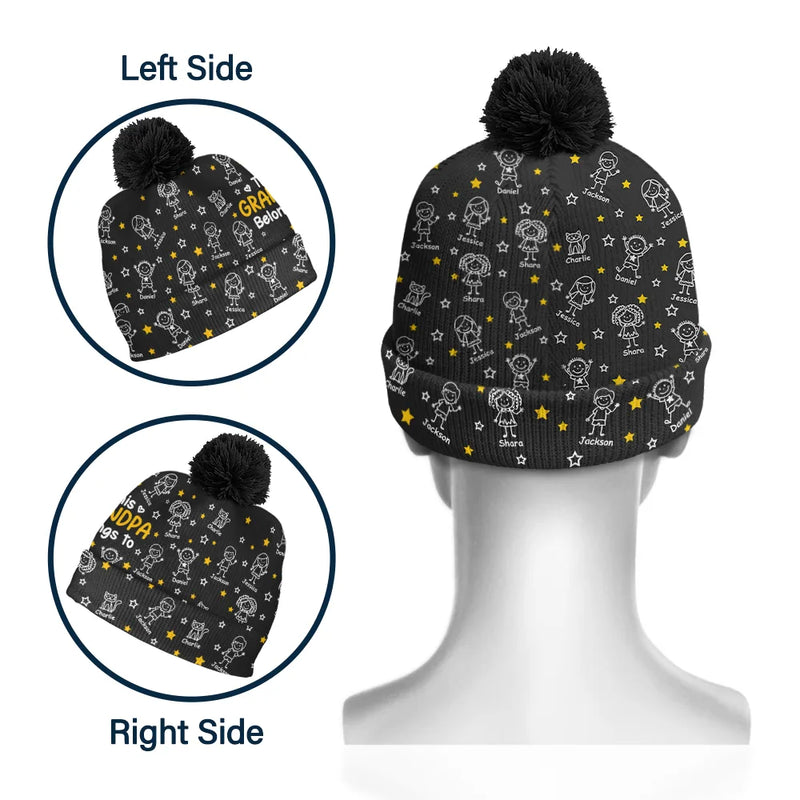 Gift For Grandparents,Gift For Grandpa,Gift For Grandma,Gift For Mother,Gift For Father,Happy,Christmas,Stick Figure - This Grandpa Grandma Belongs To Kids Pet - Personalized Bobble Beanie Hat