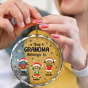Gift For Grandpa,Gift For Grandma,Gift For Grandparents,Gift For Mother,Gift For Father,Christmas,Happy,Stick Figure - This Grandpa Grandma Belongs To Kids Pet - Personalized Circle Glass Ornament
