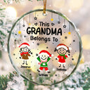 Gift For Grandpa,Gift For Grandma,Gift For Grandparents,Gift For Mother,Gift For Father,Christmas,Happy,Stick Figure - This Grandpa Grandma Belongs To Kids Pet - Personalized Circle Glass Ornament