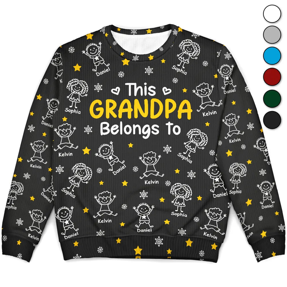 Gift For Grandpa,Gift For Grandma,Gift For Father,Gift For Mother - This Grandpa Grandma Belongs To Kids Pet - Personalized Unisex Ugly Sweater