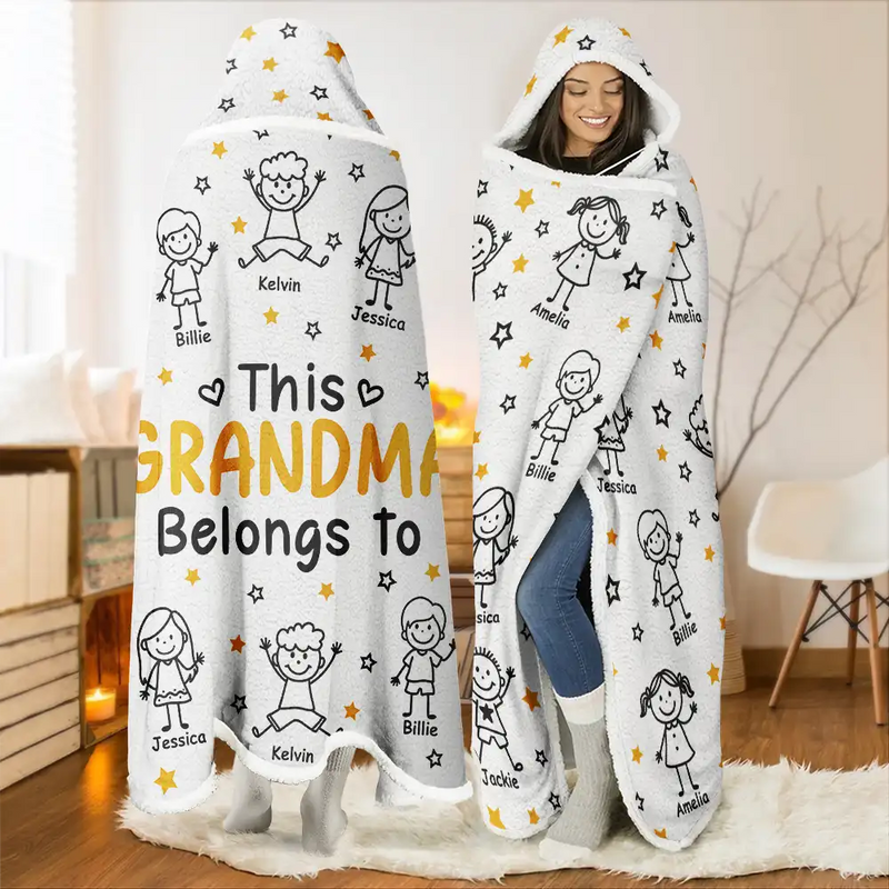 Gift For Grandparents,Gift For Grandpa,Gift For Grandma,Gift For Mother,Gift For Father,Happy,Christmas - This Grandpa Grandma Belongs To Kids Pet - Personalized Wearable Hooded Blanket