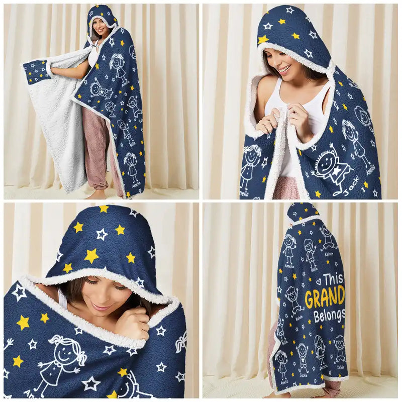 Gift For Grandparents,Gift For Grandpa,Gift For Grandma,Gift For Mother,Gift For Father,Happy,Christmas - This Grandpa Grandma Belongs To Kids Pet - Personalized Wearable Hooded Blanket