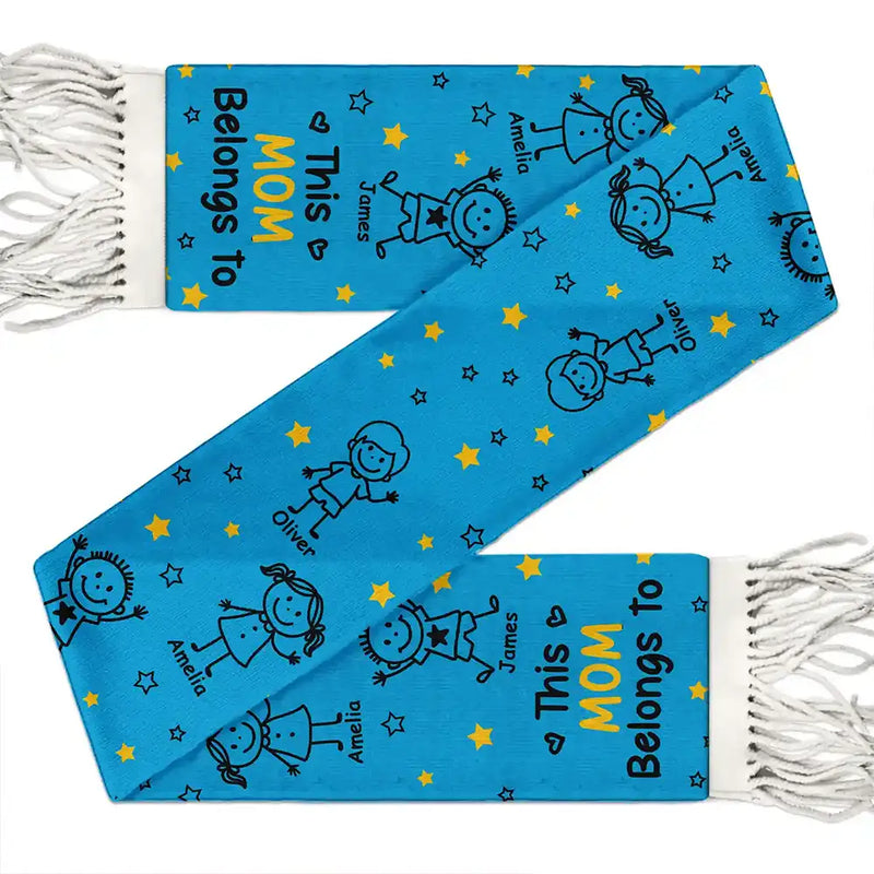 Gift For Grandparents,Gift For Grandpa,Gift For Grandma,Gift For Mother,Gift For Father,Happy,Christmas,Stick Figure - This Grandpa Grandma Belongs To Kids Pet - Personalized Wool Scarf With Tassel