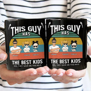 Gift For Father, Dad - Daughters (Adult), Dad - Daughters (Young), Dad - Sons, Dad - Children, Funny - This Guy Has The Best Daughter Son - Personalized Black Mug