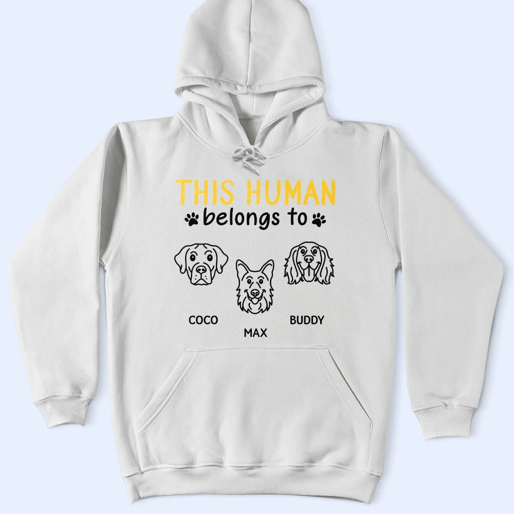 Pet Lovers, Pet Mom, Pet Dad, Dog Lovers, Dog Mom, Dog Dad, Happy - This Human Belongs To Cute Dogs - Personalized T Shirt