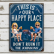 Summer, Patio, Outdoor Decor, Gift For Couples, Humorous, Vector - This Is My Happy Place - Personalized Classic Metal Signs