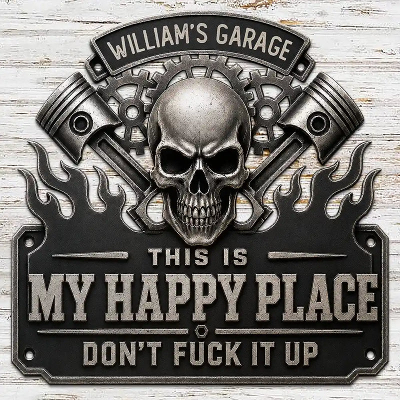 Top Market,Humorous,Gift For Men,Gift For Yourself,Garage,Outdoor Decor,Custom Text - This Is My Happy Place Garage - Personalized Custom Shaped Metal Sign