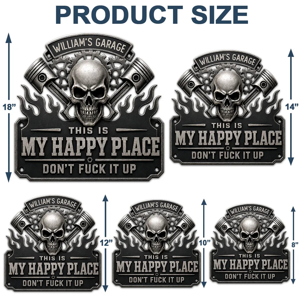 Top Market,Humorous,Gift For Men,Gift For Yourself,Garage,Outdoor Decor,Custom Text - This Is My Happy Place Garage - Personalized Custom Shaped Metal Sign