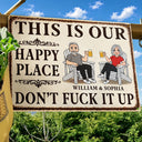 Top Market, Humorous, Gift For Couples, Vector - This Is Our Happy Place Retro Cartoon Couple - Personalized Classic Metal Signs
