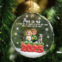 Gift For Couples,Family,Parents,Christmas,Pet Couple - This Is Us Couple With Kids And Dogs Cats 3D Effect - Personalized Circle Glass Ornament