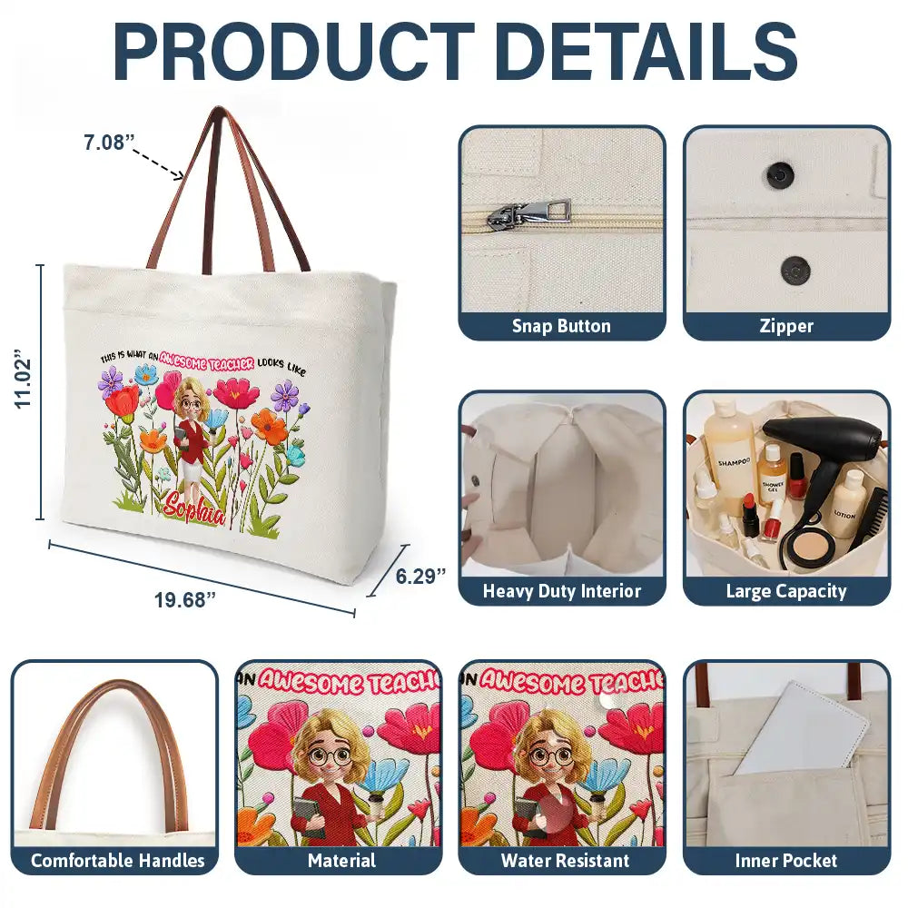 Teacher,Back To School - This Is What An Awesome Teacher Looks Like - Personalized Leather Handle Tote Bag