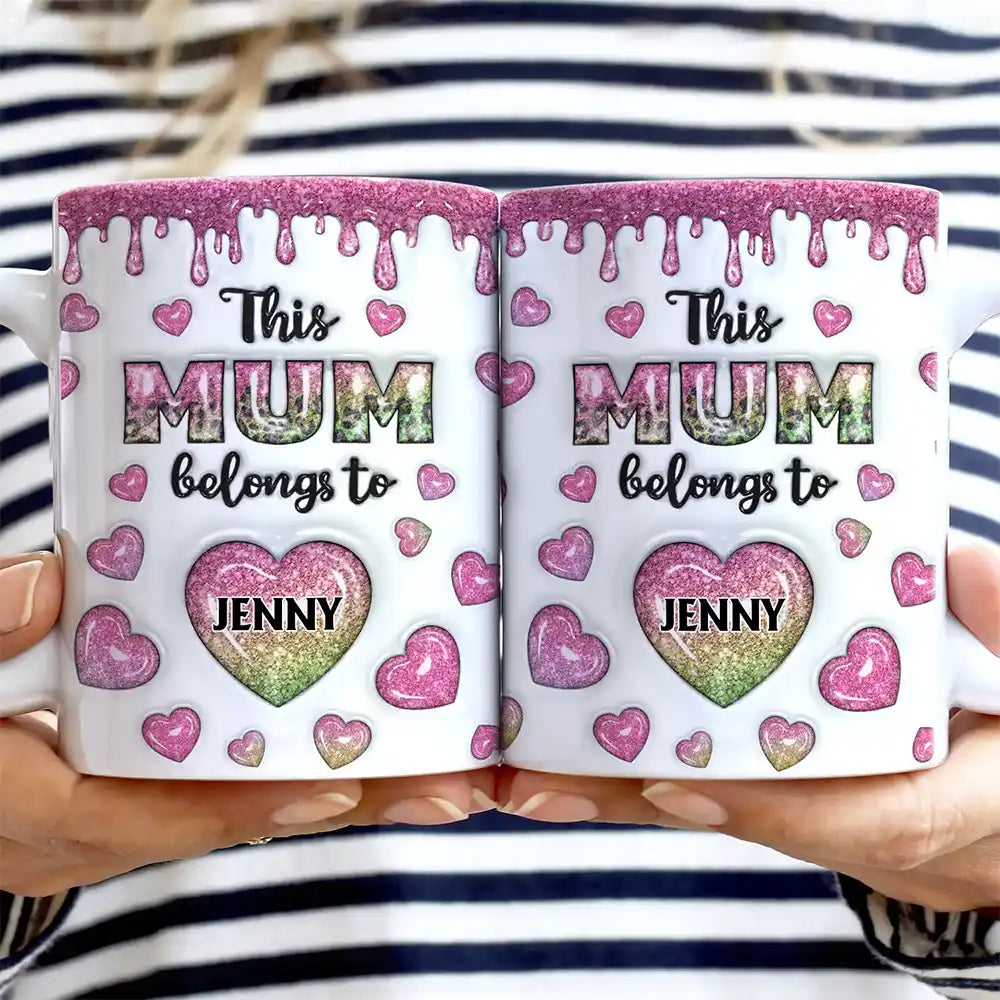 Gift For Mother, Gift For Grandma, Mom - Children, Happy - This Mom Grandma Belongs To Heart Icon - 3D Inflated Effect Printed, Personalized White Edge-to-Edge Mug