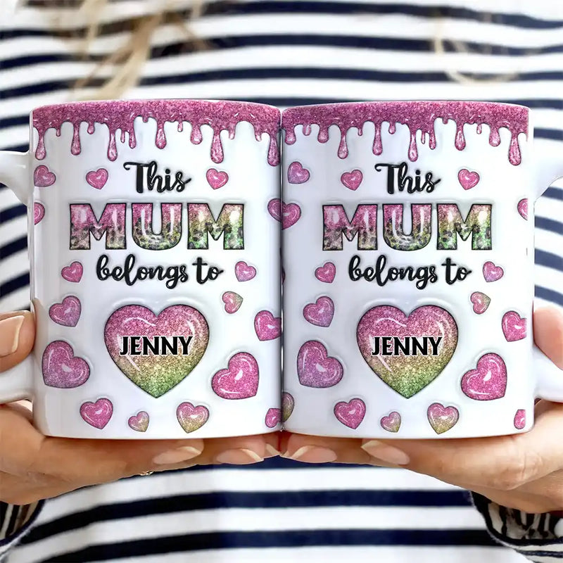 Gift For Mother, Gift For Grandma, Mom - Children, Happy - This Mom Grandma Belongs To Heart Icon - 3D Inflated Effect Printed, Personalized White Edge-to-Edge Mug